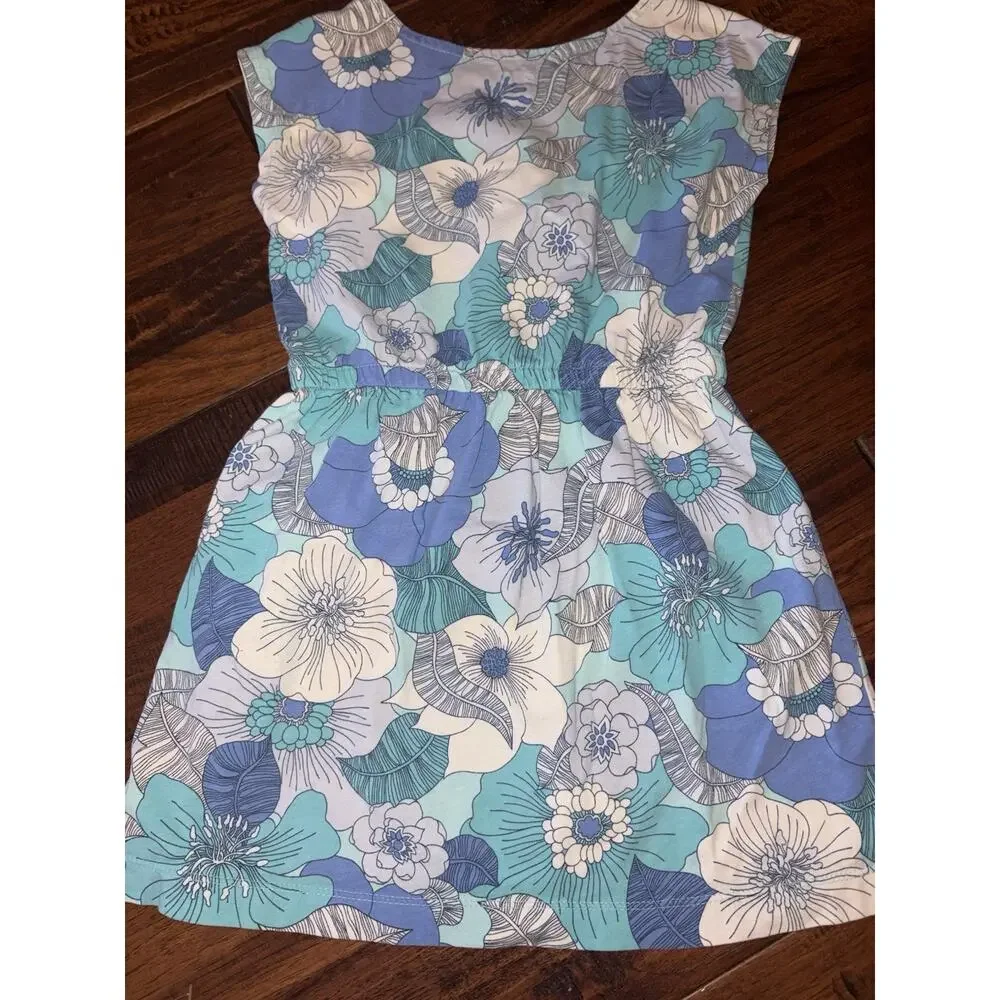 Gap Kids Girls 100% Cotton Blue Floral Elastic Waist Dress Size S 6-7
